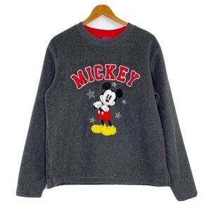 Disney Mickey Mouse Fleece Top Womens size Large Long Sleeve Crew Neck Gray